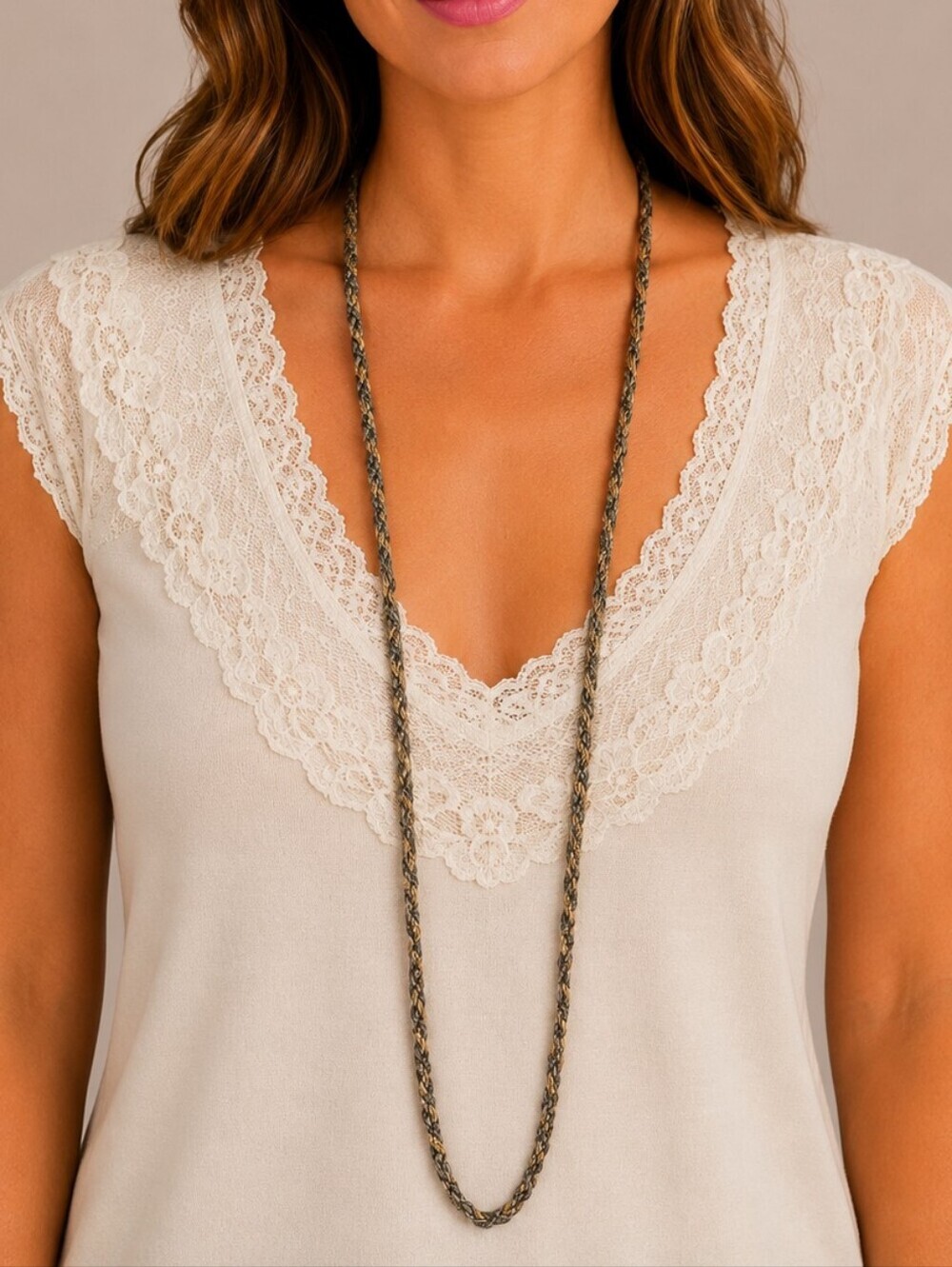 Alfani Long Gunmetal Woven Bayadere Chain Necklace